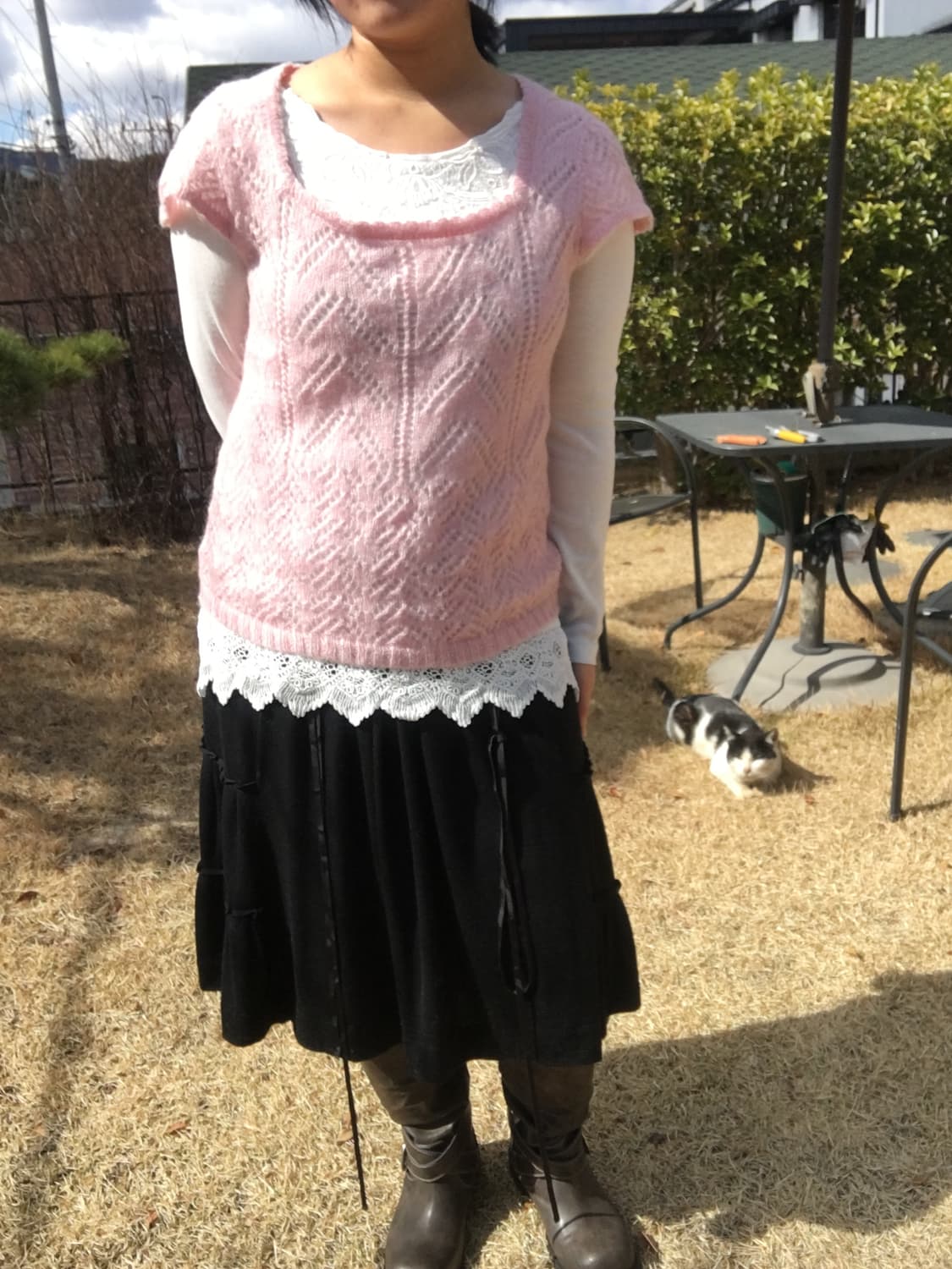 레이스 슬리브티 모헤어 반팔니트 일본빈티지 코디세트 모리코디 상품이미지1