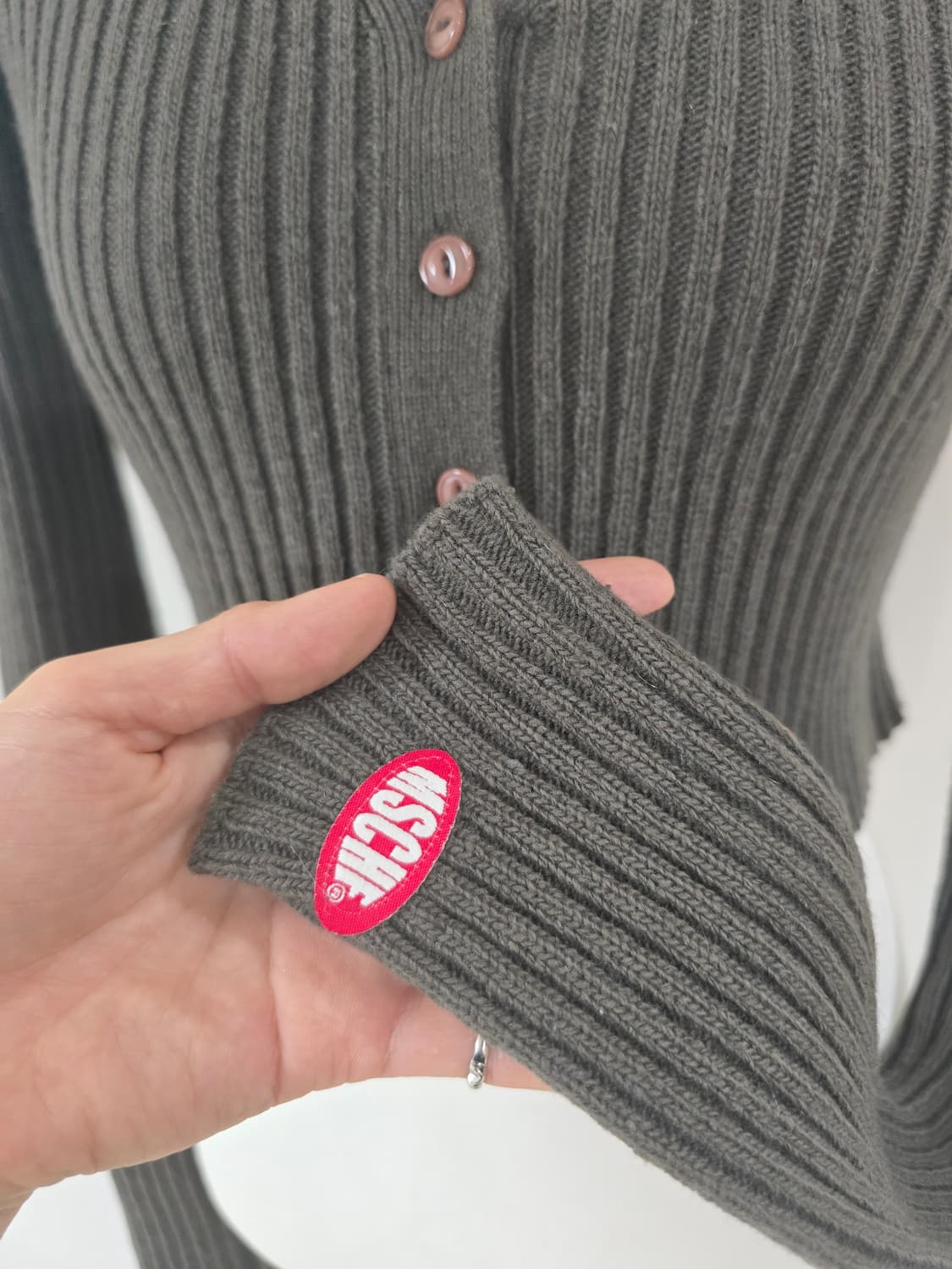 미스치프 골지 크롭 가디건 카키브라운 상품이미지6