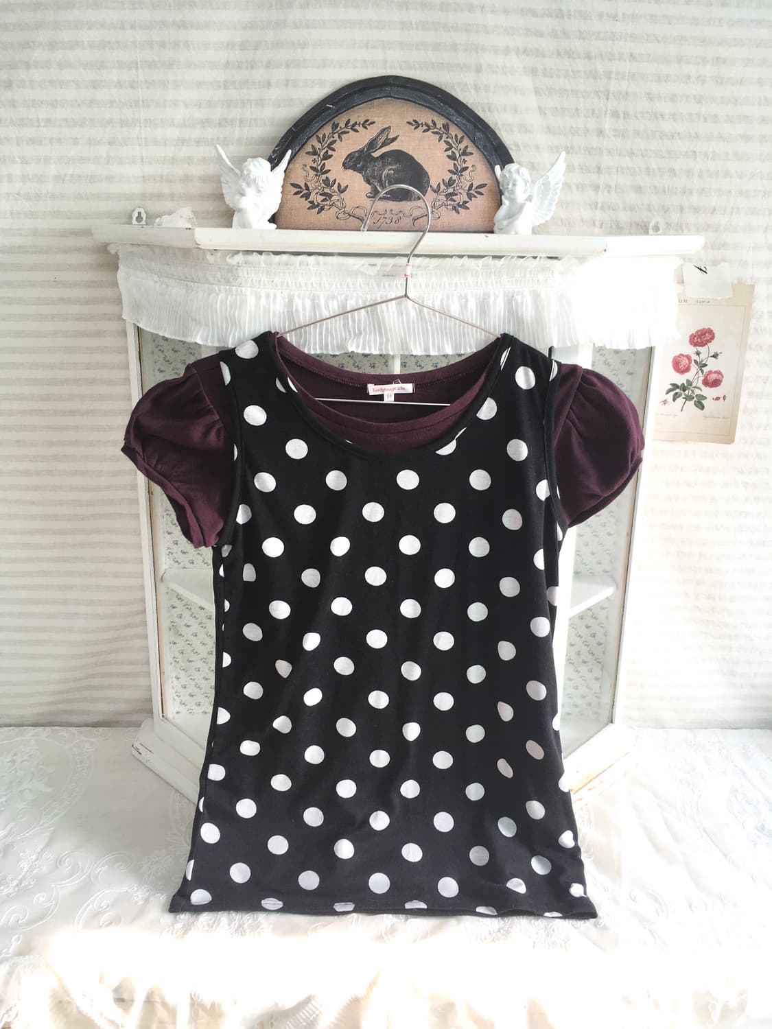 Set) 폴카 도트 슬리브리스 + 버건디 퍼프 반팔 상품이미지1