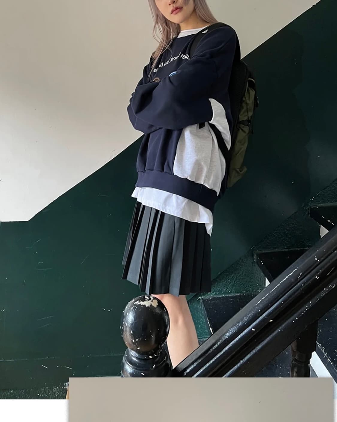 아케 |  스쿨룩 미디 플리츠 스커트 상품이미지6