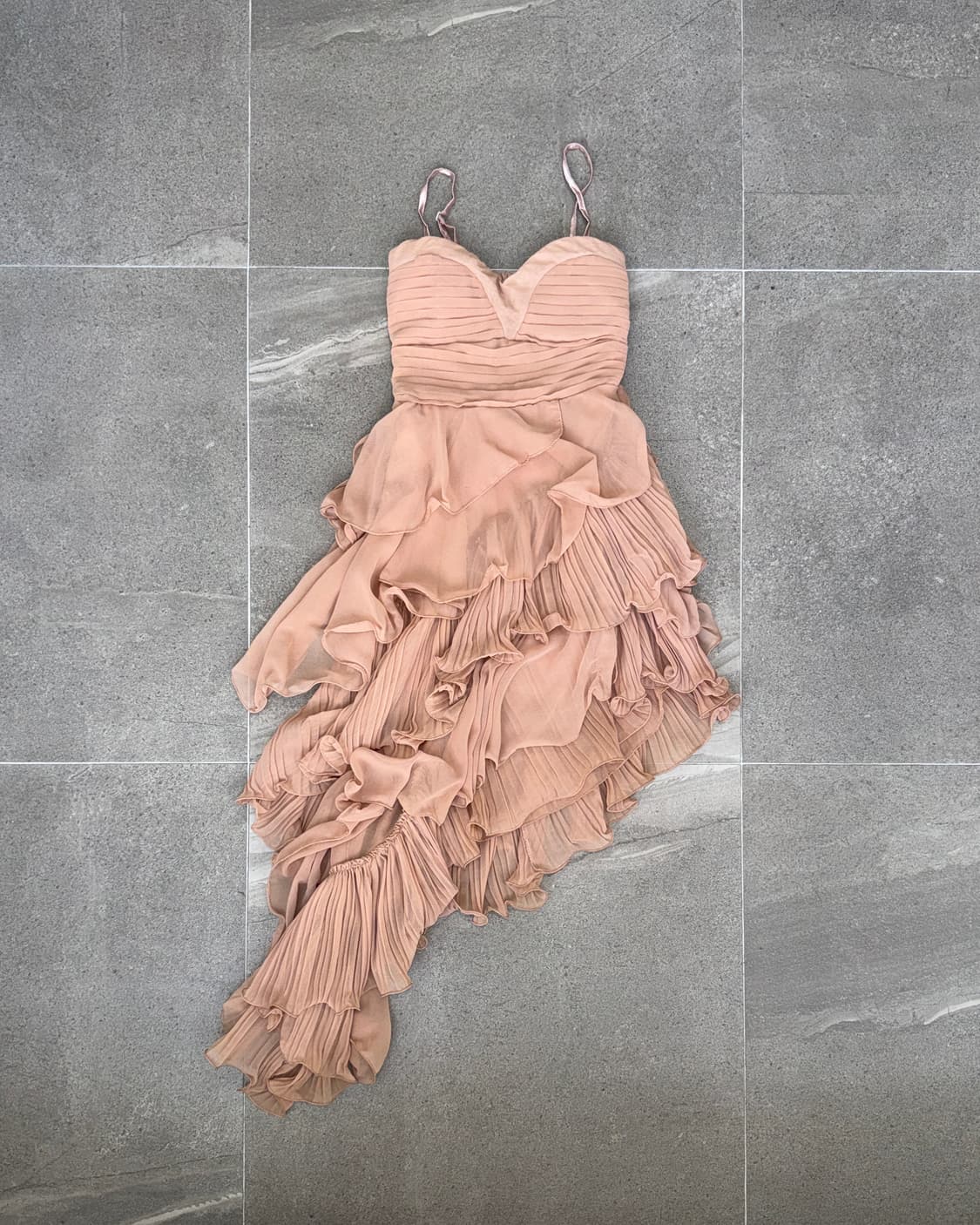 Coral pink asymmetrical ruffle sheer ops 상품이미지1