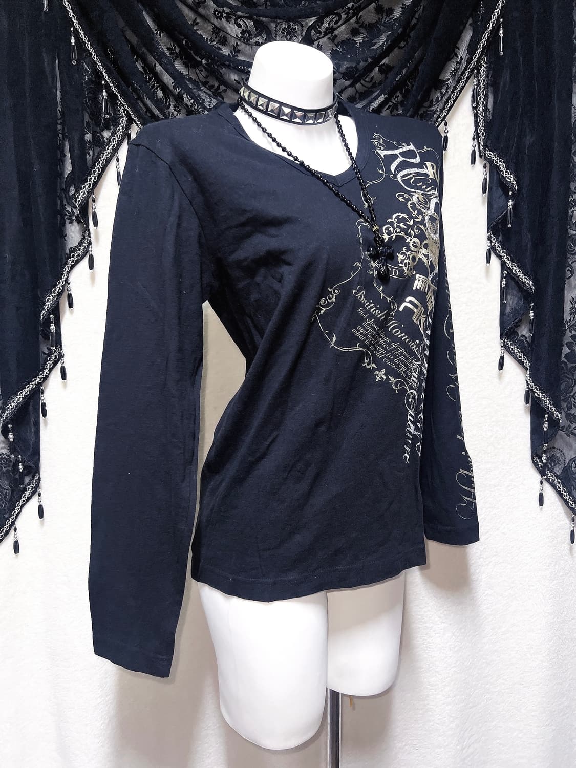 레터링 프린팅 브이넥 롱슬리브리스 긴팔탑 오네갸루 고스펑크 y2k 와투케 상품이미지6