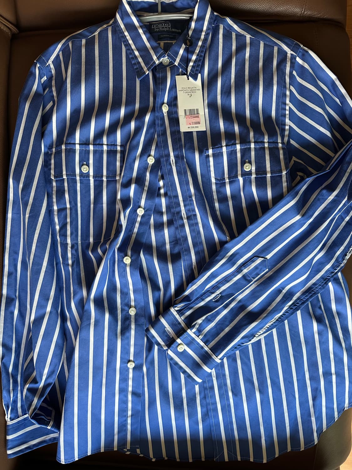 (새상품)폴로 긴팔 셔츠 (클래식핏 M 100size) 스트라이프 상품이미지1
