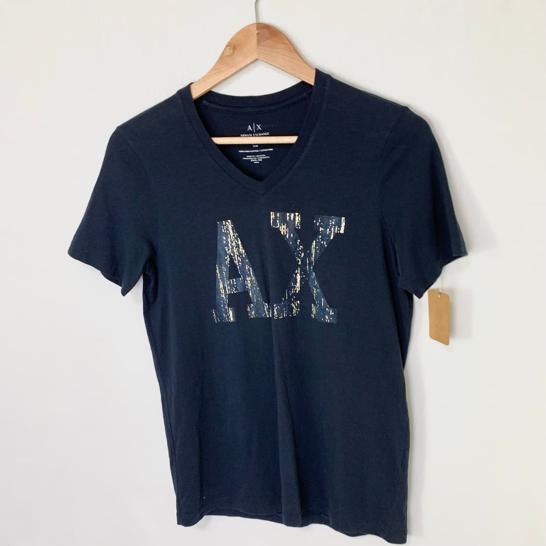 AX 아르마니익스체인지 브이넥빅로고프린팅 슬림반팔티셔츠 네이비 남성XS 상품이미지2