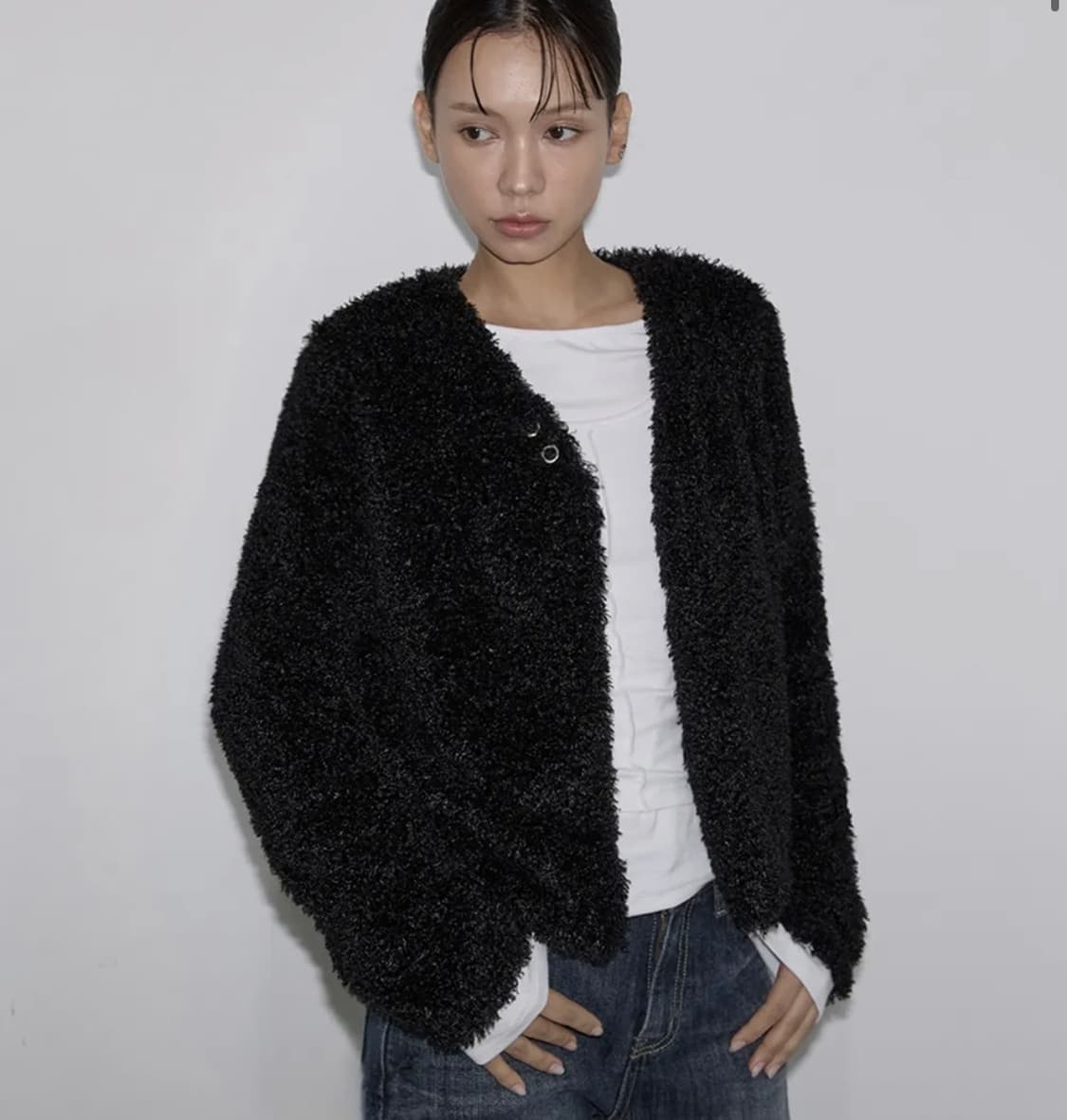 이네기 퍼자켓 가디건 블랙 택 달린 새상품 판매 상품이미지1