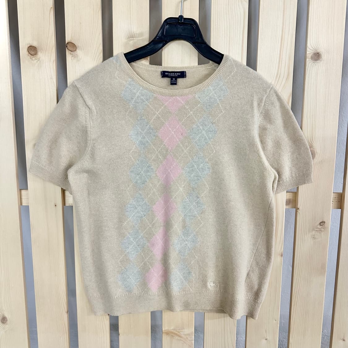 (M) 버버리 아가일 베이지 반팔 니트 상품이미지1
