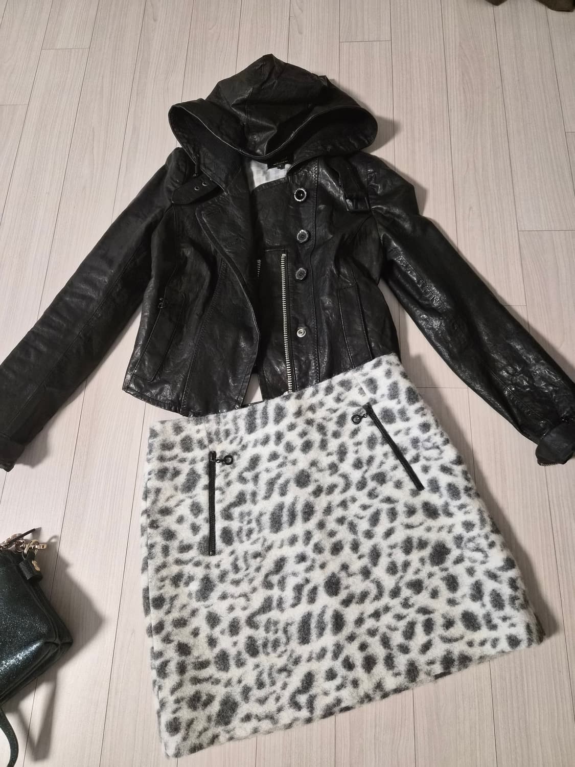 리스트 더블 지퍼 호피 스커트 상품이미지2