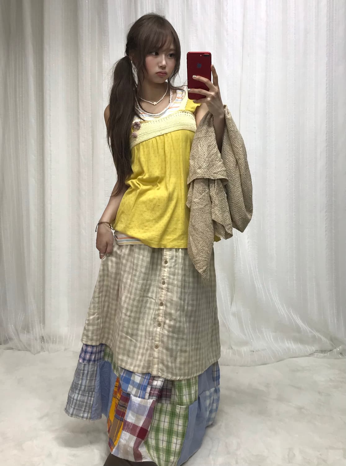 코사지 하구미 컬러포인트 패치워크 체크 코디세트 상품이미지4