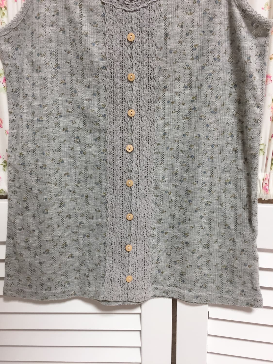 빈티지 메이플필 잔꽃 단추 슬리브리스 상품이미지3