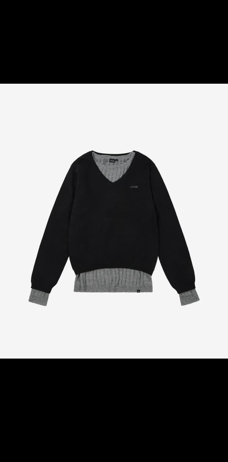 아캄 Layered V-Neck Knit (Black) 상품이미지1