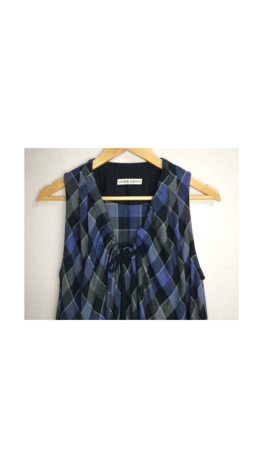 츠모리 치사토 블루 그레이 체크 셔링 원피스 상품이미지2