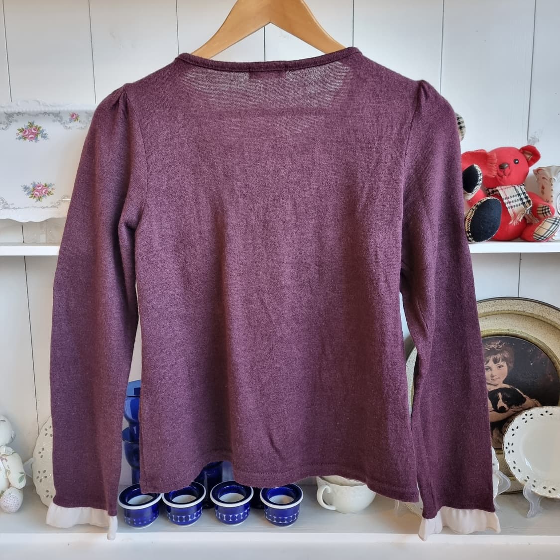 axes femme 레이스 프릴 벨벳 리본 니트 블라우스 상품이미지4