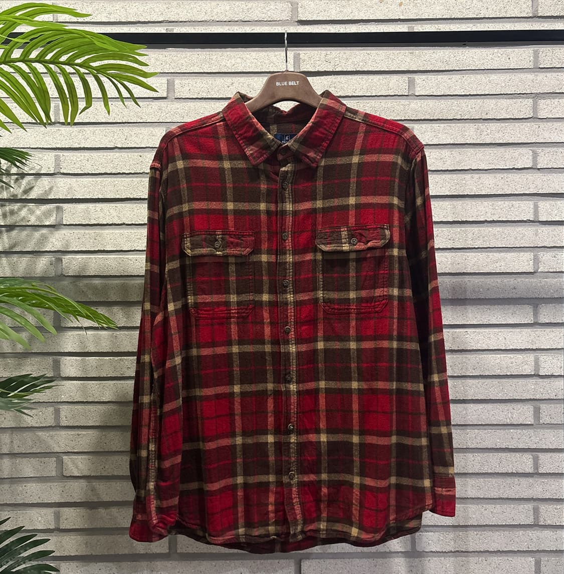 USA VINTAGE 타탄체크 헤비 플란넬 셔츠 워크포켓 디테일 레드 상품이미지2