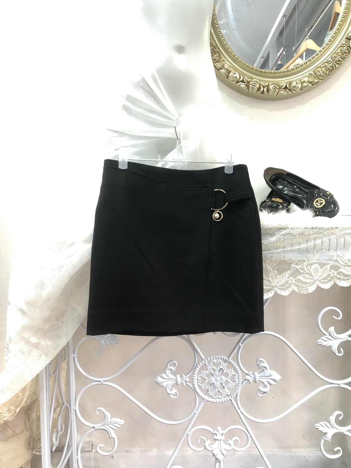 pearl ring point basic black mini skirt  상품이미지1
