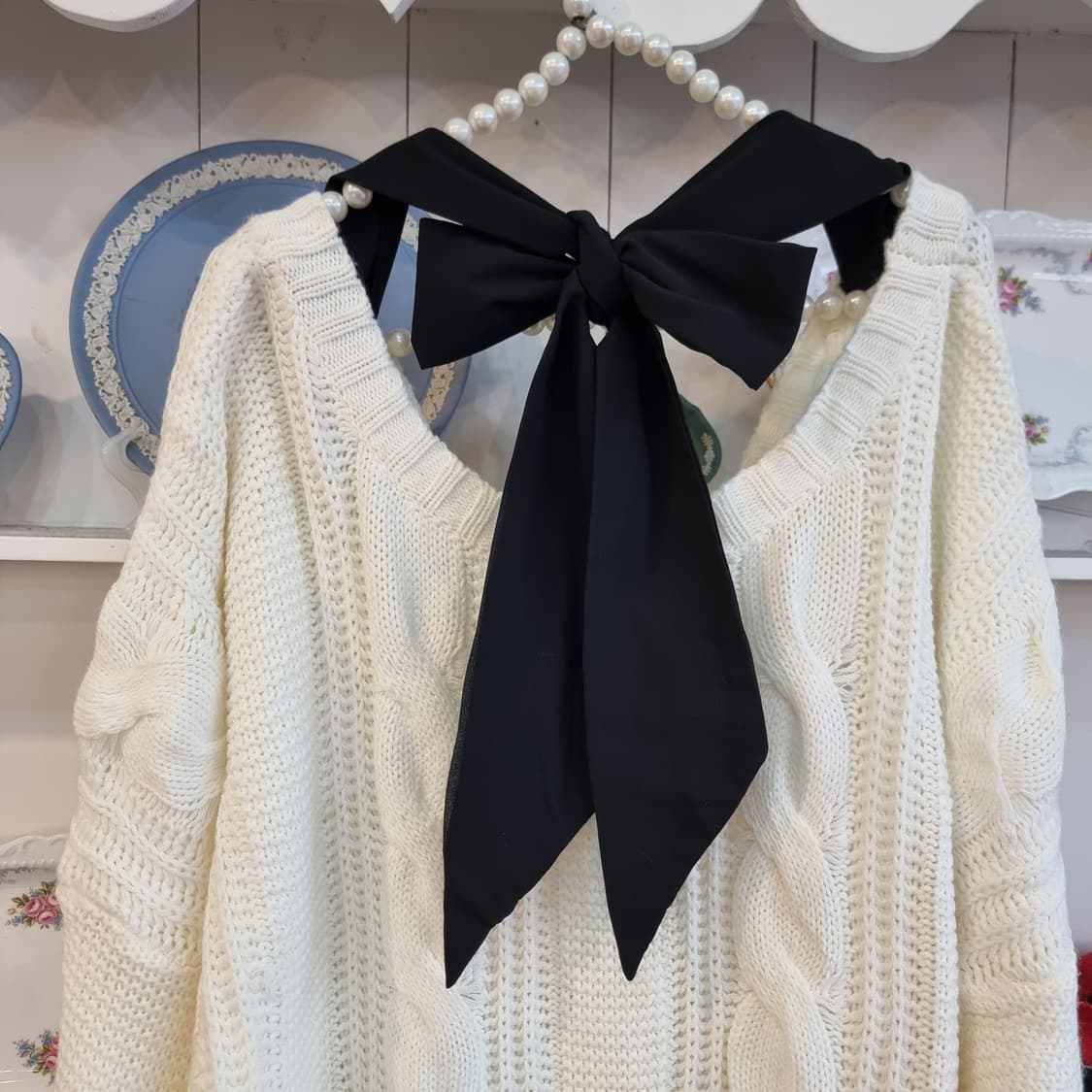 빅리본 백리본 케이블 니트원피스 상품이미지3