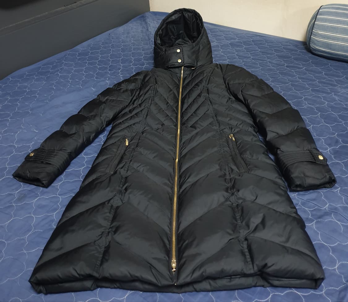 콜한 퀄트 금장 후드 경량 다운 롱패딩 블랙(S) 상품이미지1