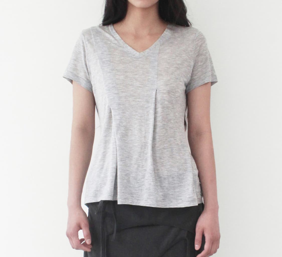 [새상품] 카셀 텐셀 플리츠 티셔츠 멜란지그레이 상품이미지3