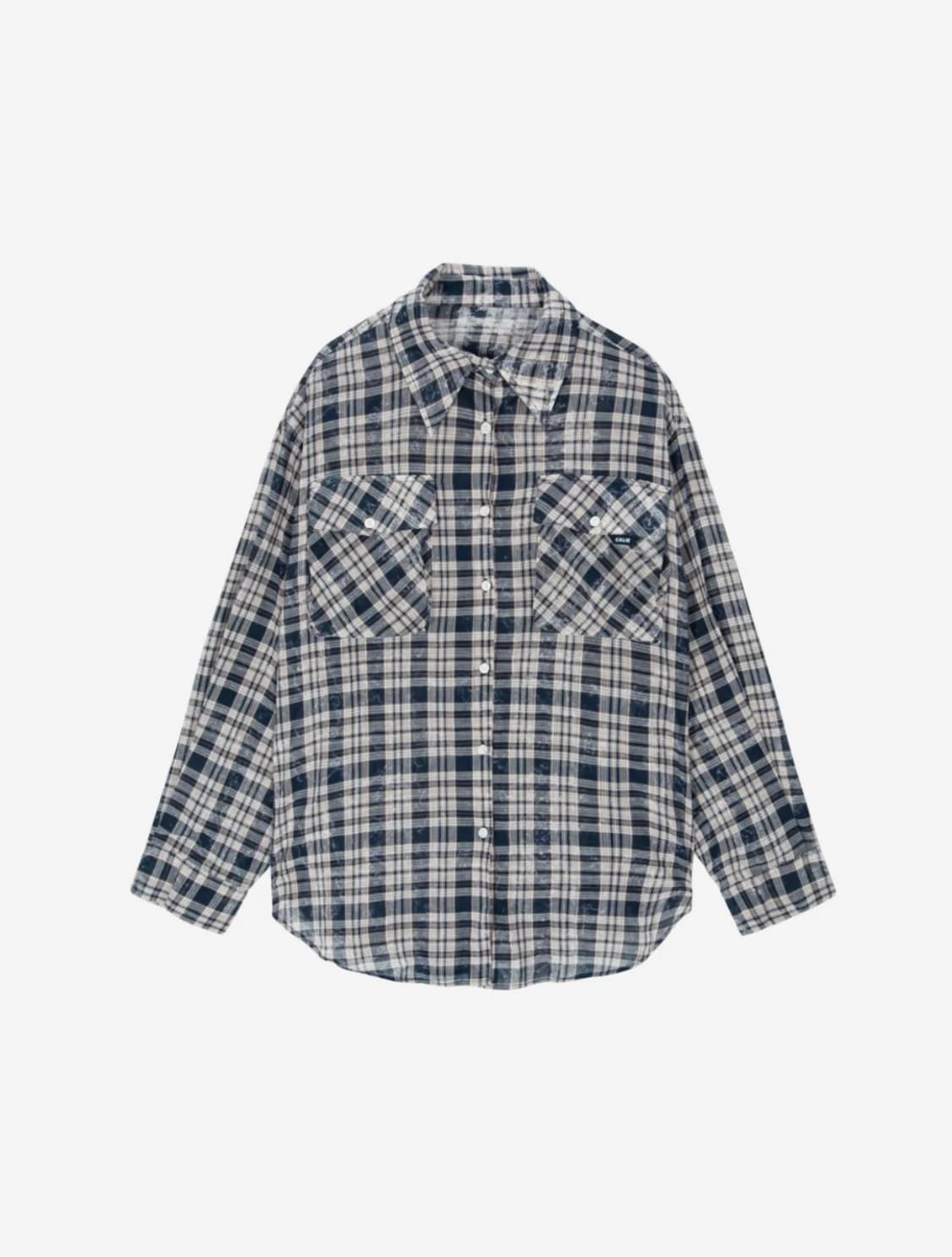 에즈이프 캘리 OVERFIT CHECK SHIRT NAVY 상품이미지2