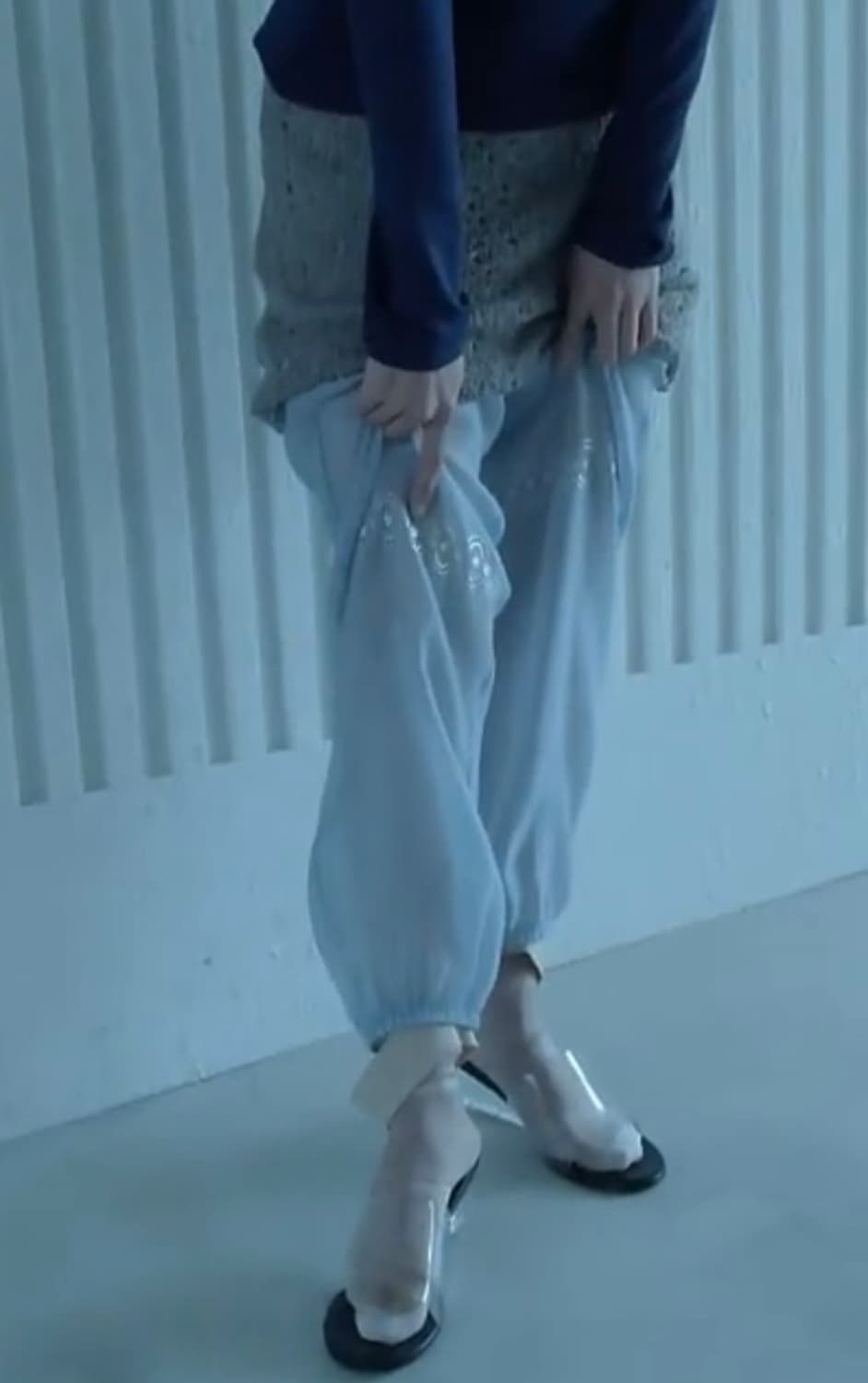 샵페어리 시스루 큐빅 팬츠 블루 faerie 상품이미지1