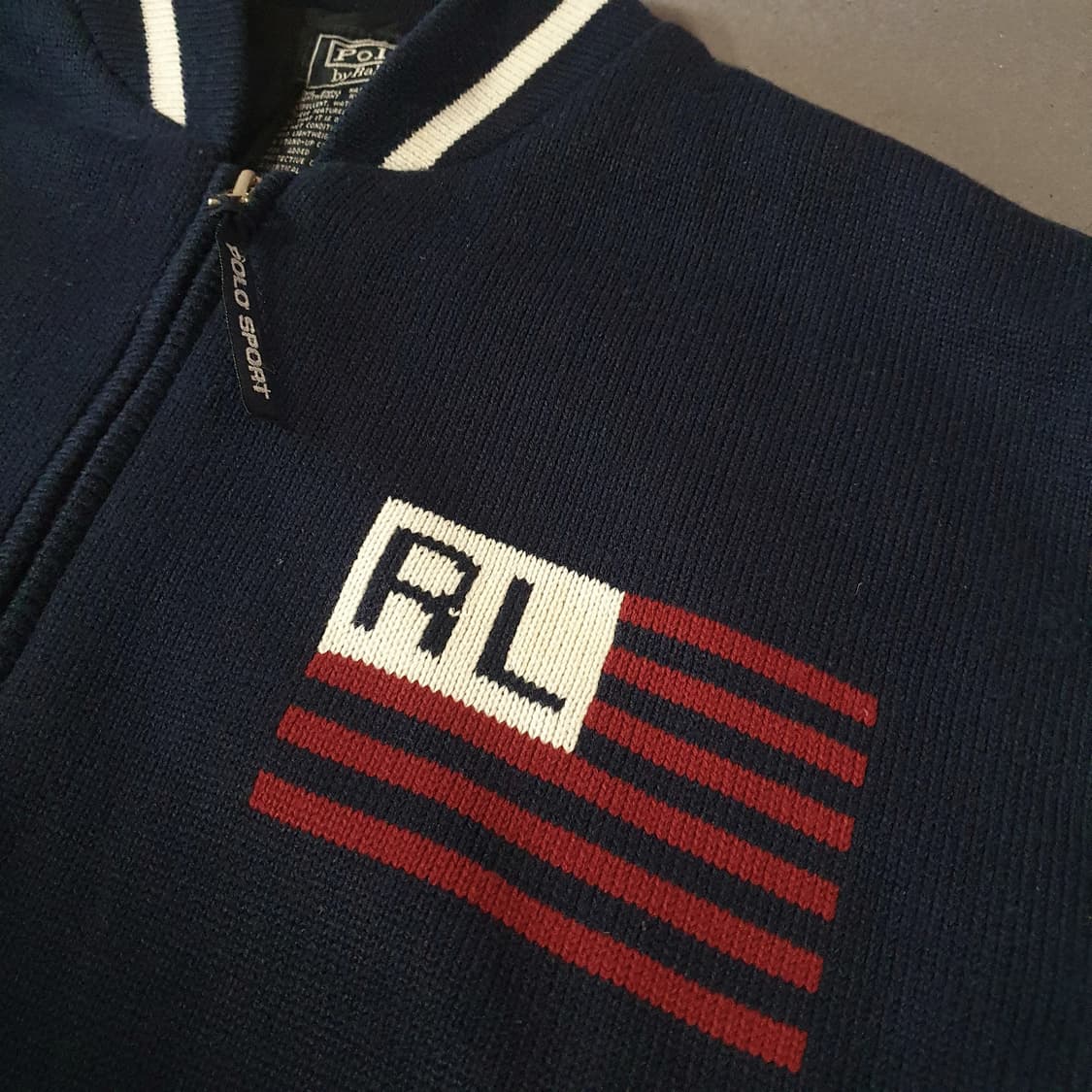 레어 80s 폴로 스포츠 빅로고 니트 자켓 네이비 상품이미지4
