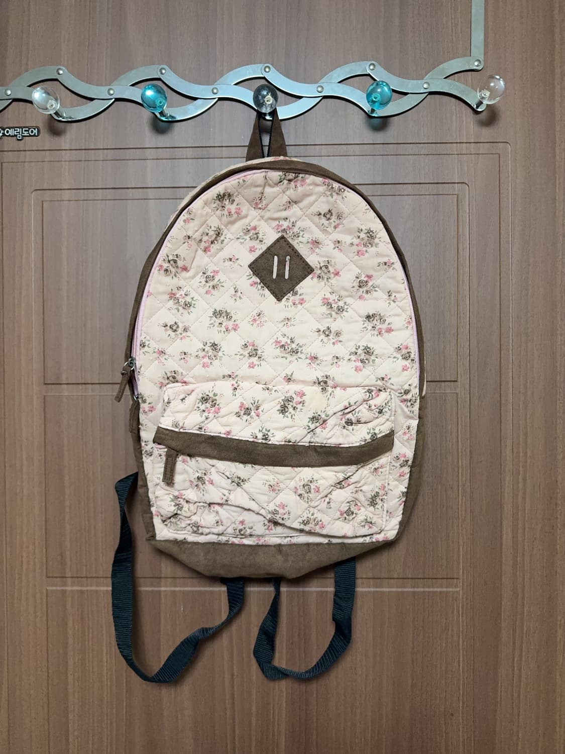 일본 빈티지 모리걸 퀄팅 플라워 핑크 베이지 도트 돼지코 백팩 모리 가방 상품이미지1