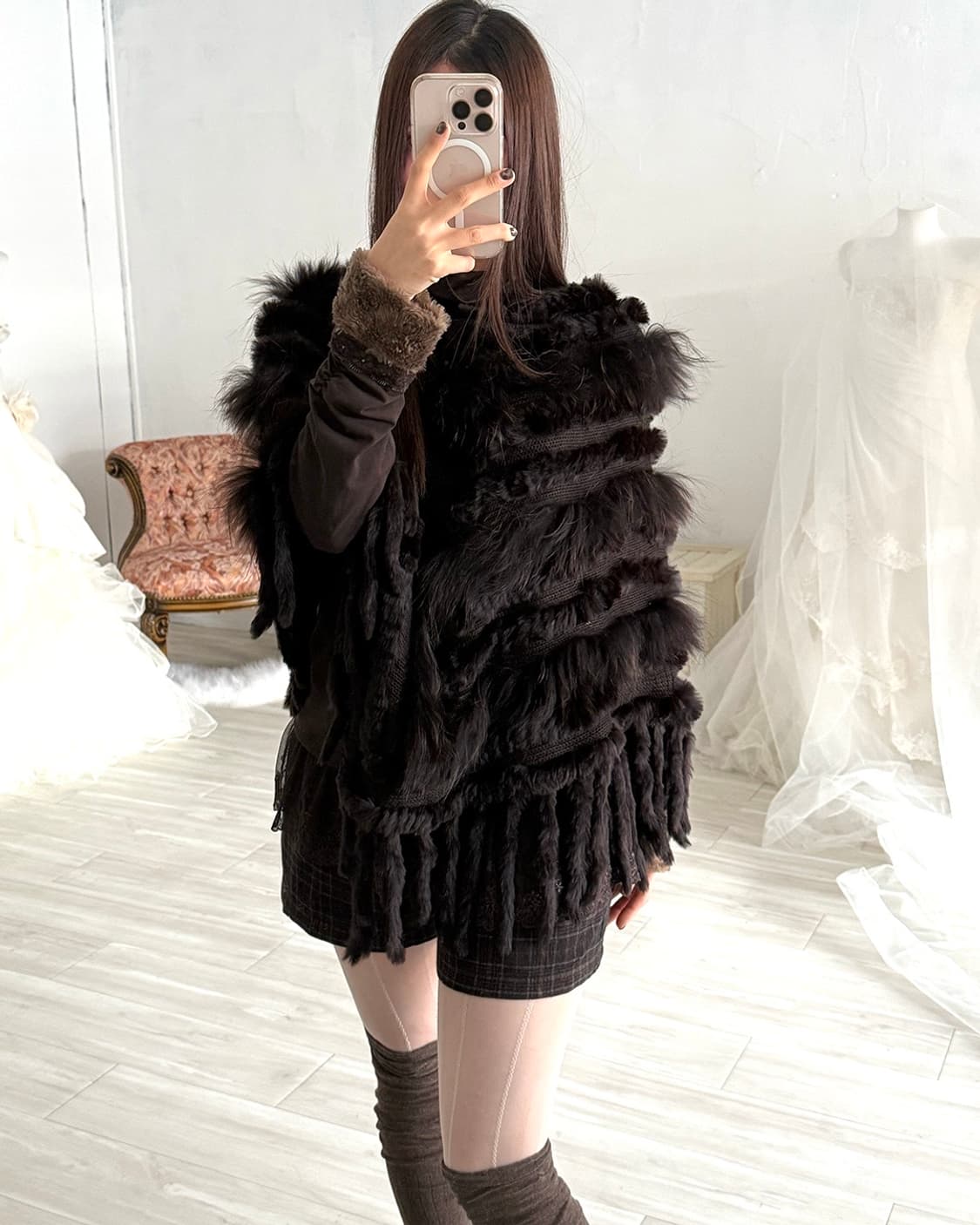 Deep brown fairy rabbit fur cape 상품이미지2