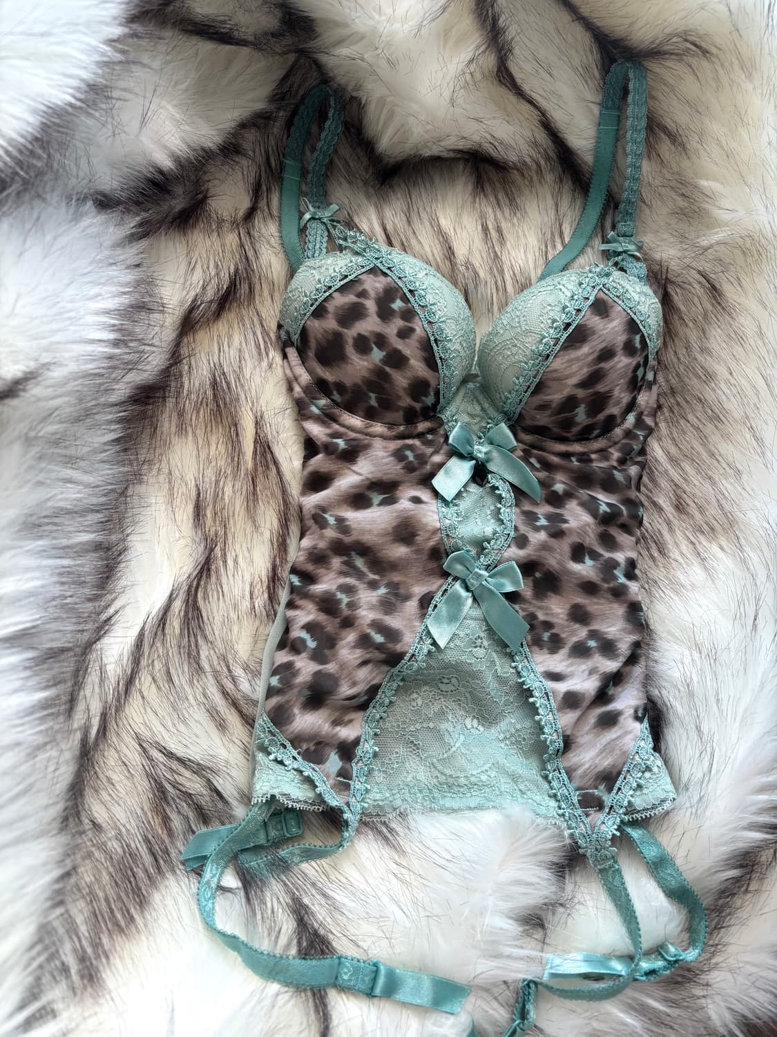 빈티지 갸루 에블린 민트 레오파드 코르셋 75A 상품이미지2