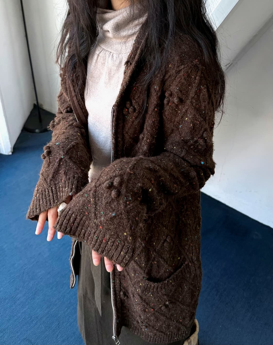 Design patterned hooded long knit jacket 상품이미지10