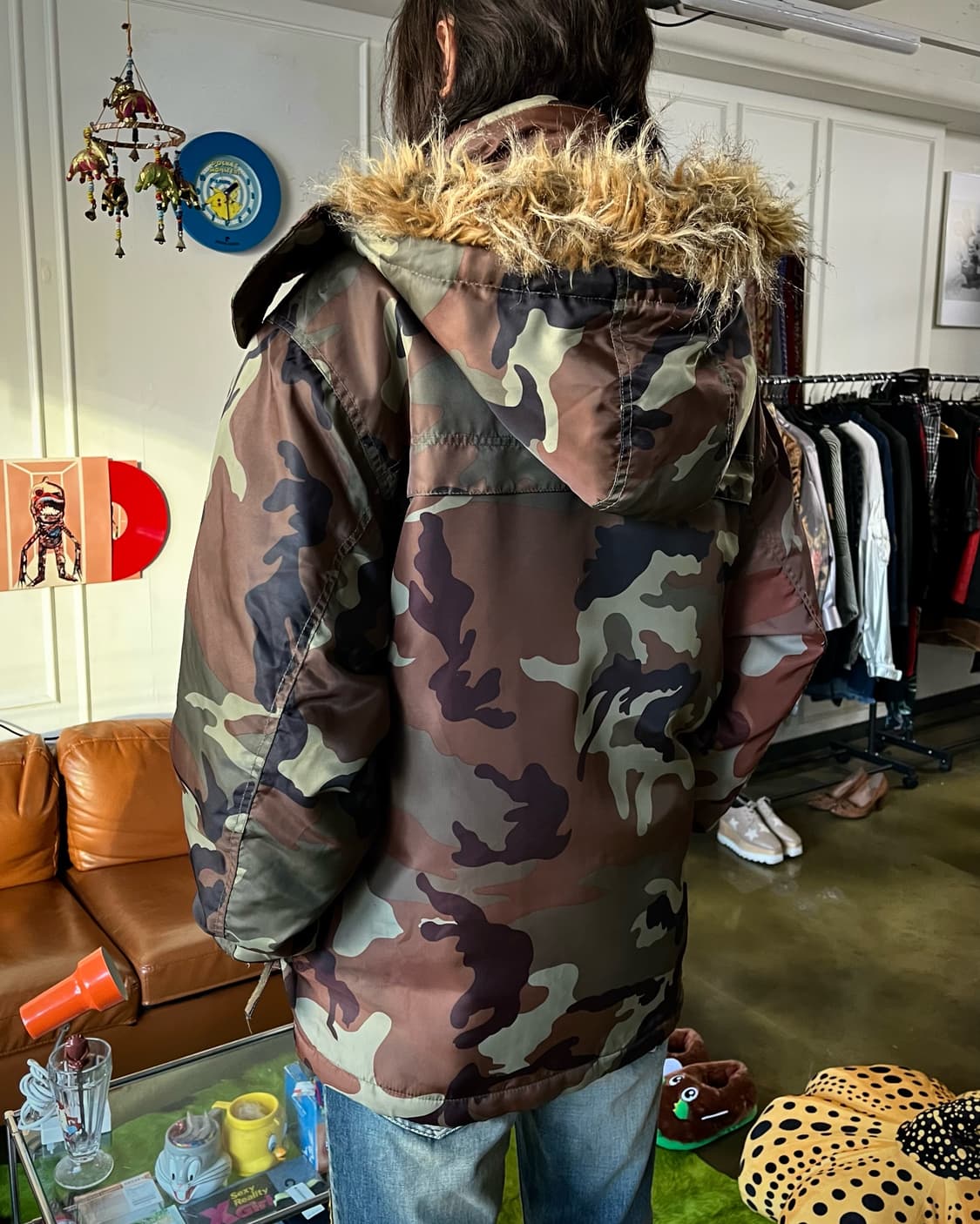90-00s Vintage Y2K Camo Fur Hood Padding 상품이미지3