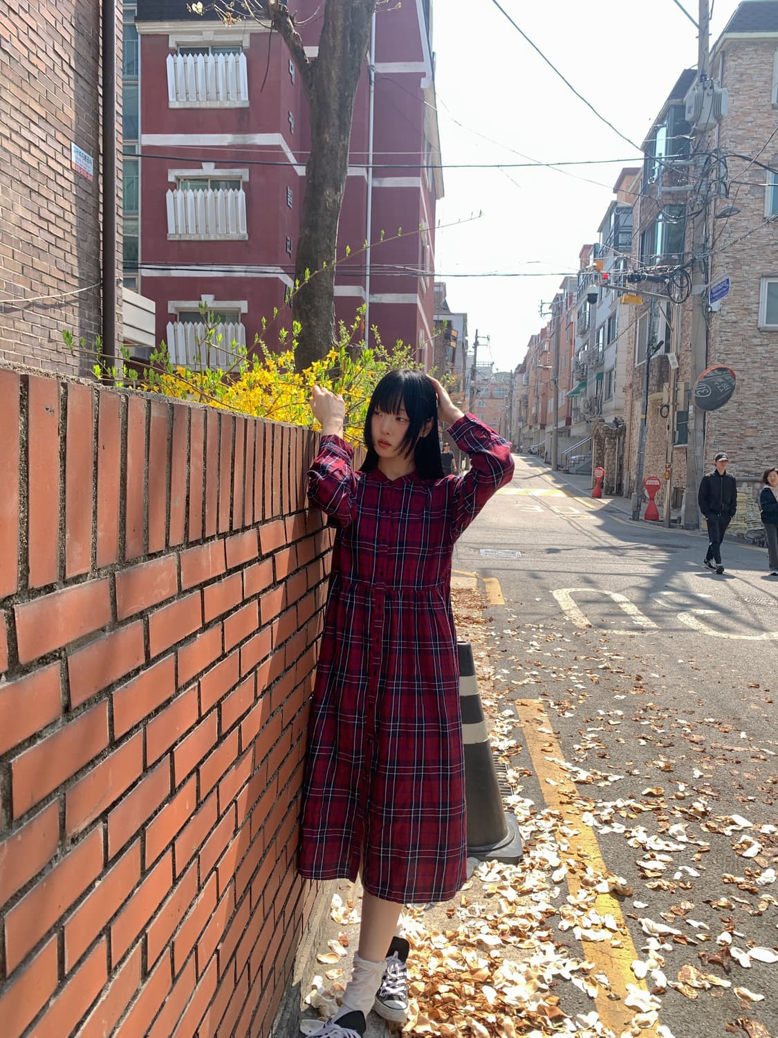 Check dress(Burgundy) 상품이미지5