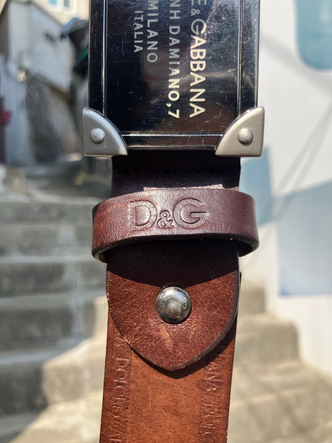 DOLCE & GABBANA 실버 플레이트 브라운 레더 벨트 상품이미지8