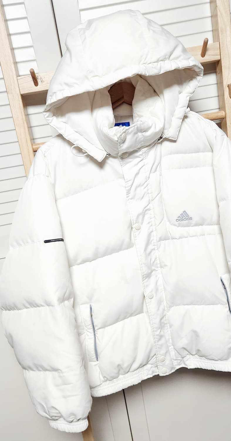 대장 아디다스 화이트 y2k 푸퍼 숏 패딩 후드 자켓 스카이블루 로고 상품이미지3