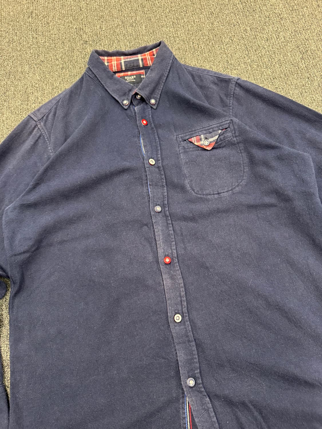 XL)Beams Heart 빈티지 체크패턴 포인트 코튼 네이비 긴팔 셔츠 상품이미지2