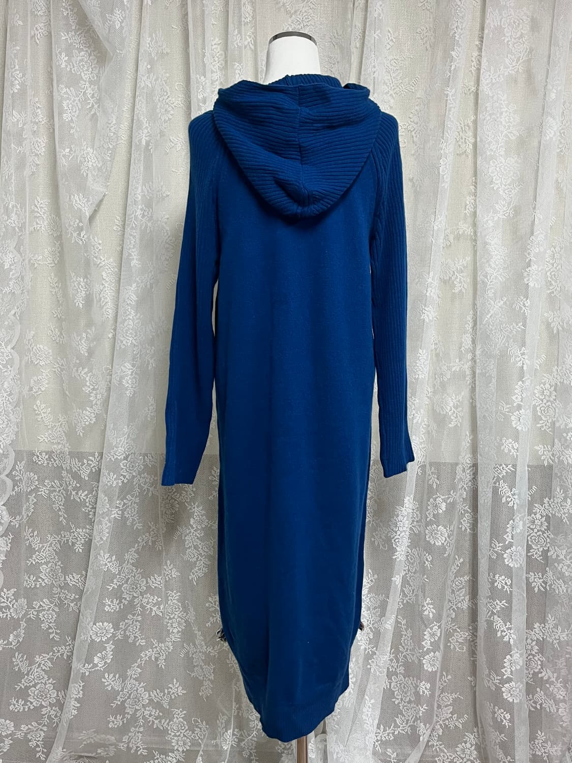 F) 베네통 태슬 장식 후드 니트 원피스 블루 상품이미지3