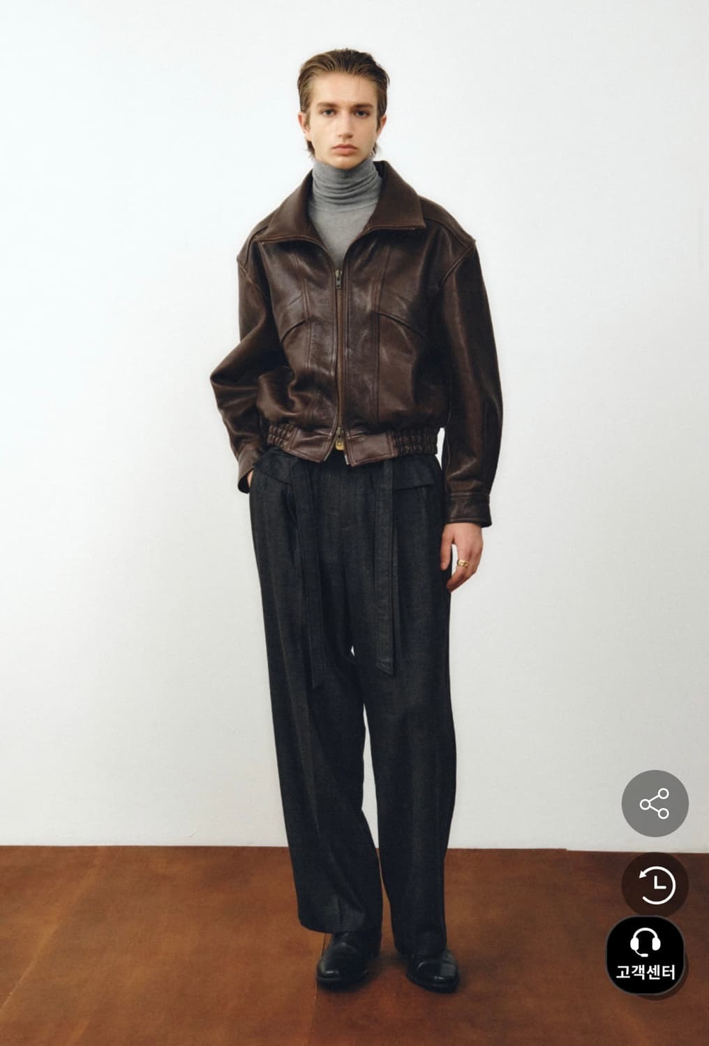 [50] 노이어 kkst 앤틱 카우 레더 가죽 하이넥 블루종 자켓 상품이미지3