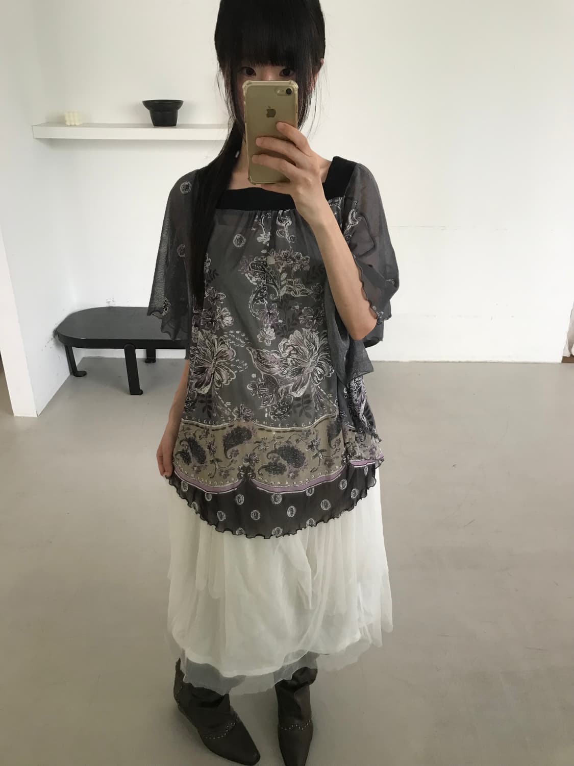 vintage pattern mesh top 상품이미지2