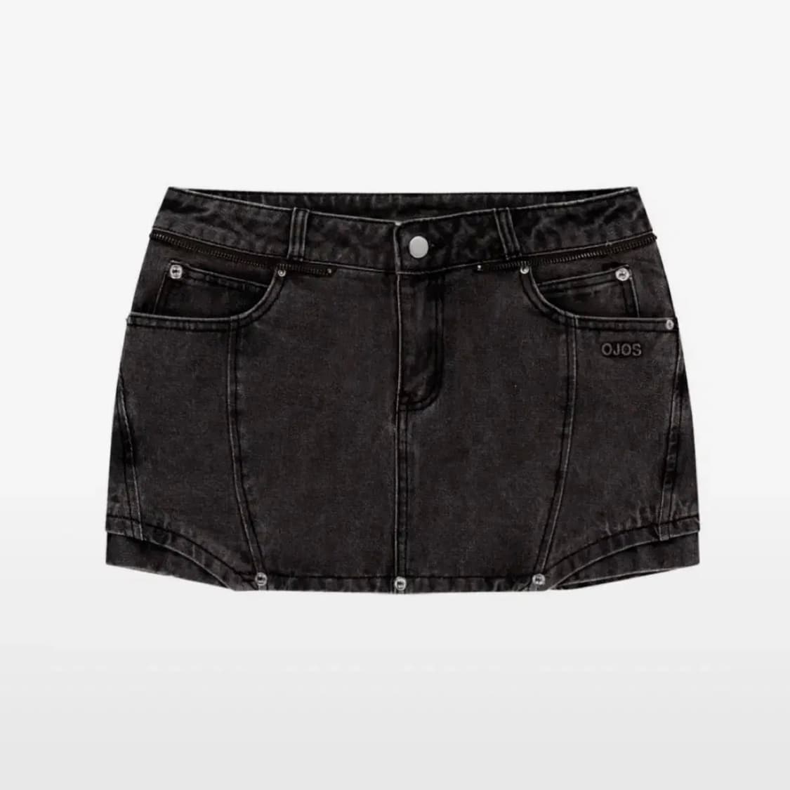 오호스 스판 데님 자켓 차콜 + 버튼 데님 스커트 차콜 셋업 상품이미지3