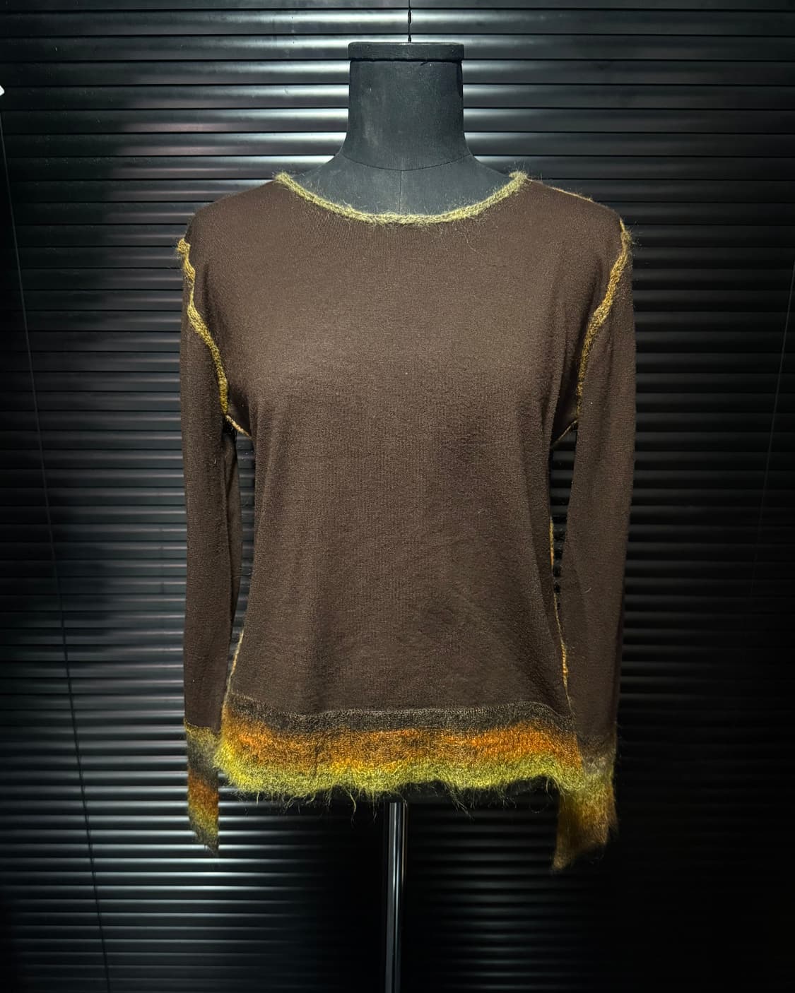 Cest moijeu 브라운 스트라이프 에스닉 웨스턴 울 니트 긴팔 갈색 상품이미지1