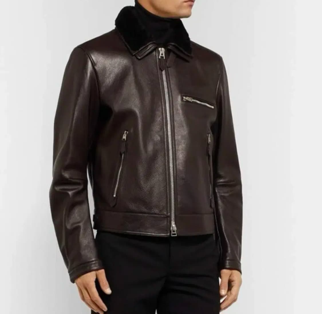 톰포드 시어링 카라 지퍼 레더트리밍 송중기 가죽자켓(퍼 탈부착) 상품이미지3