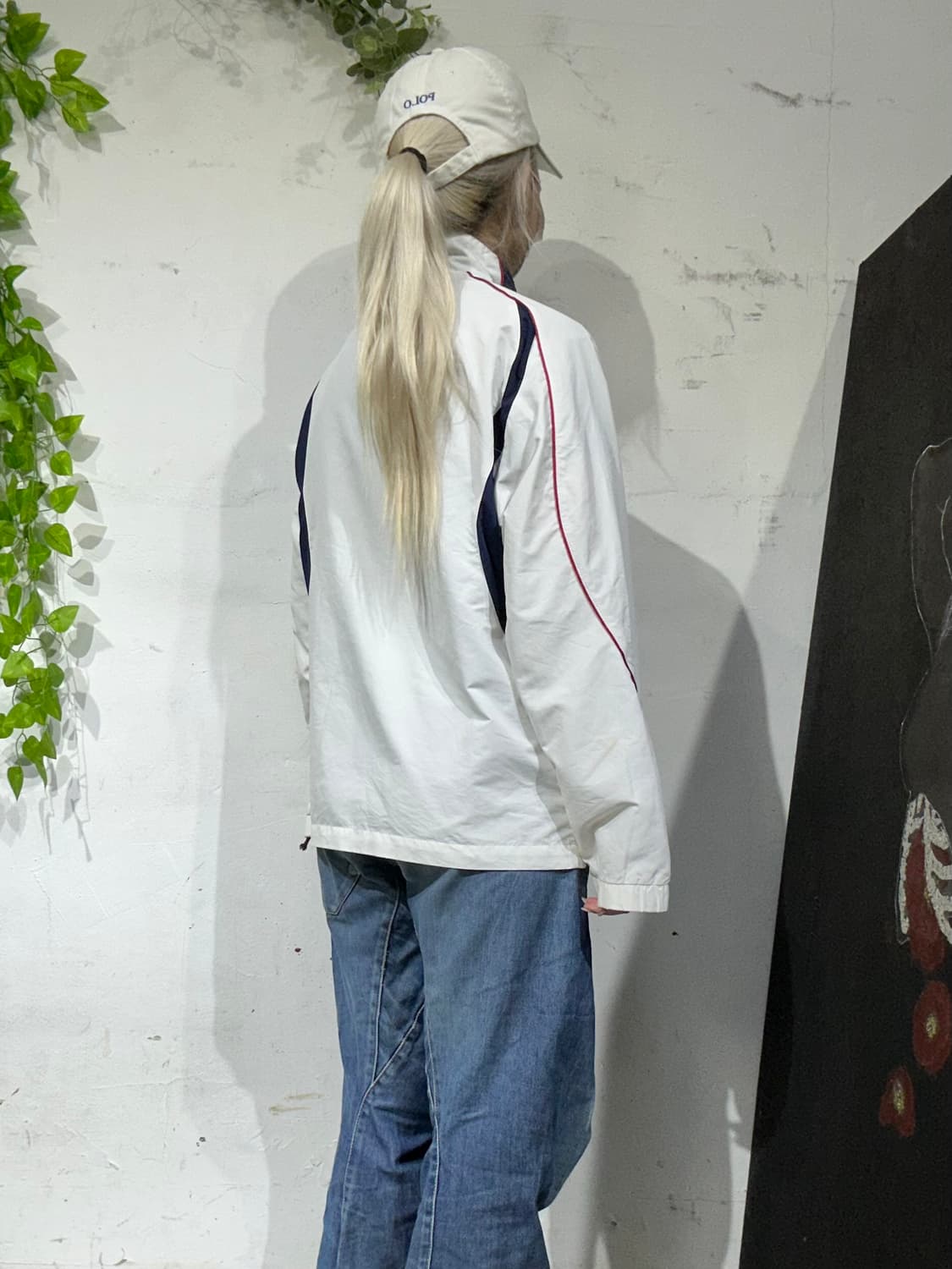 아식스 화이트 사이드 라인 바람막이 트랙 자켓 M 상품이미지3