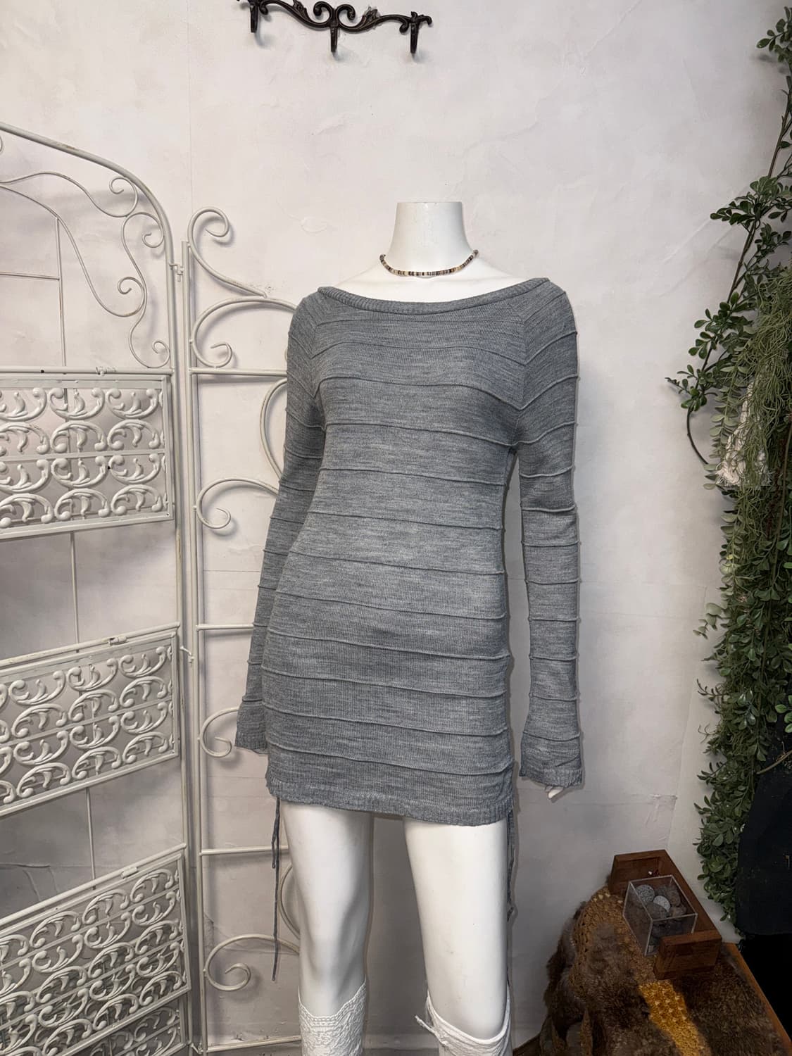 Gray side shirring loose knit  상품이미지2