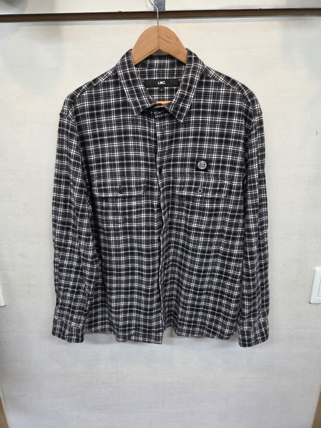 Lmc 레터링 울 체크 셔츠긴팔 대략 L 상품이미지1