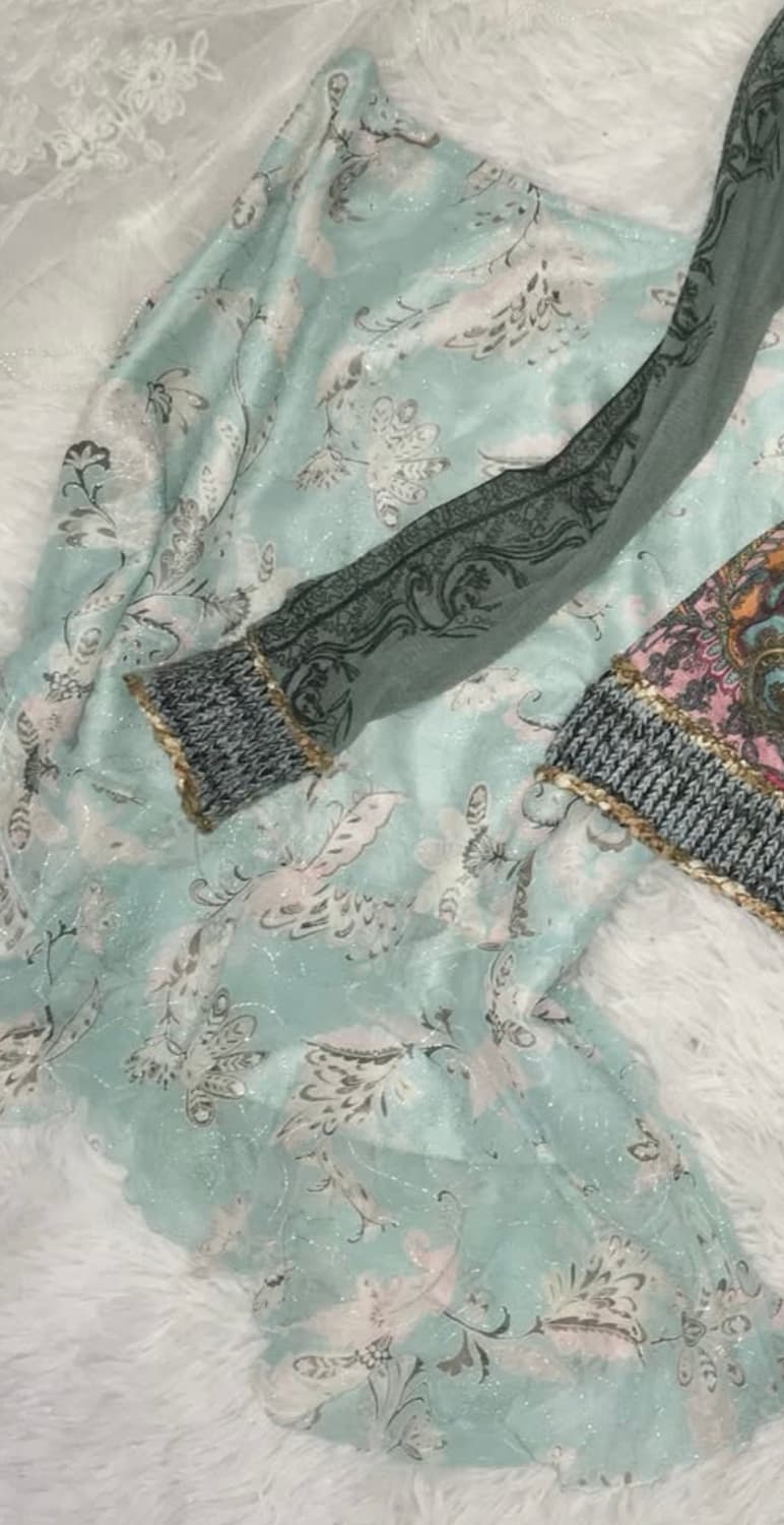 빈티지 오리엔탈 페어리 은사 언발란스 민트 옥색 스커트 상품이미지1