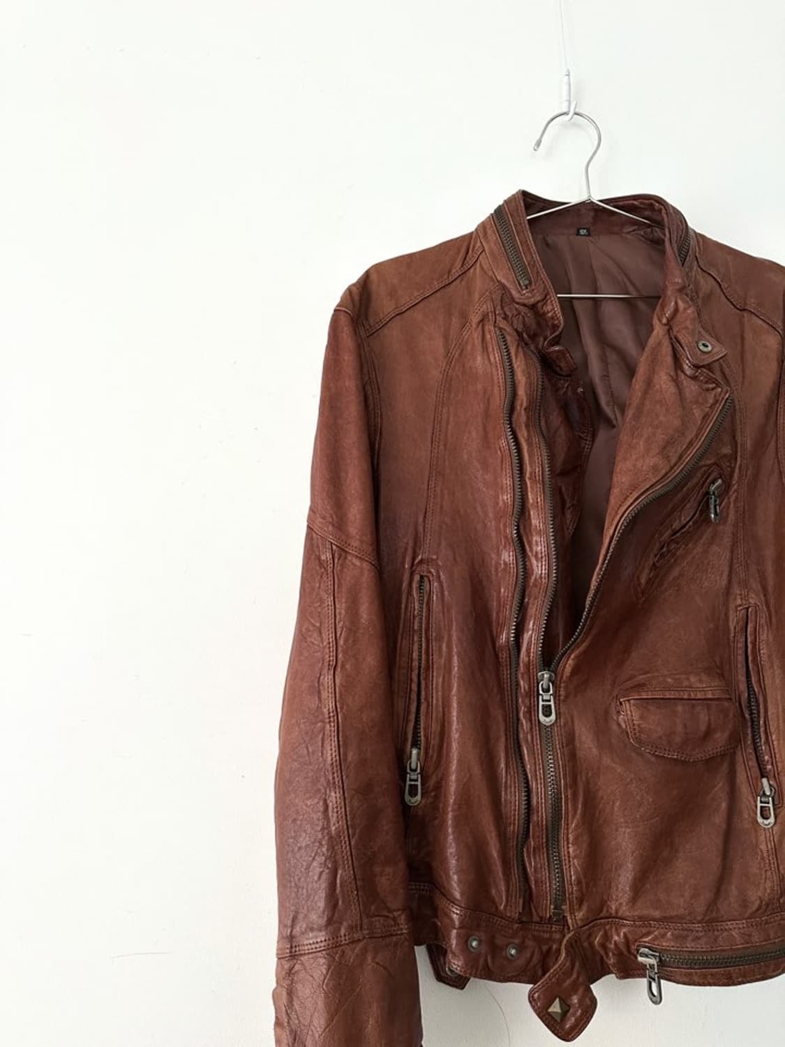 Zip aging leather jacket / orange brown 상품이미지3