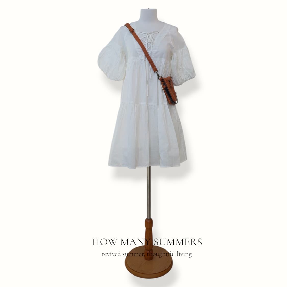 아일렛 캉캉 원피스 화이트 면 퍼프 브이넥 상품이미지1