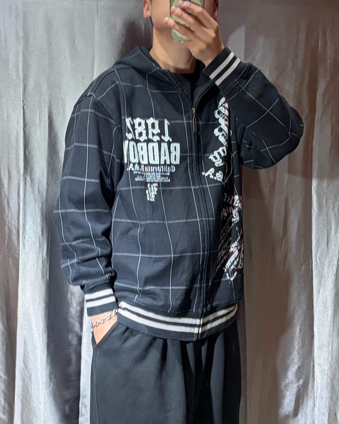 XL 베드보이 1982 펑크 프린팅 체크 후드집업 상품이미지1