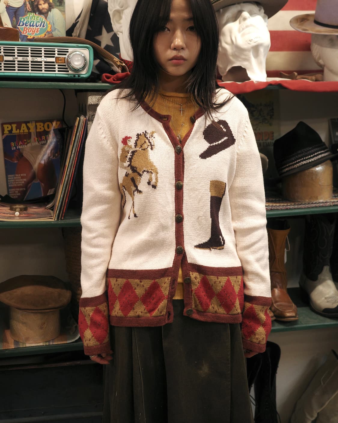 빈티지 라이딩 패턴 코튼 가디건 상품이미지5