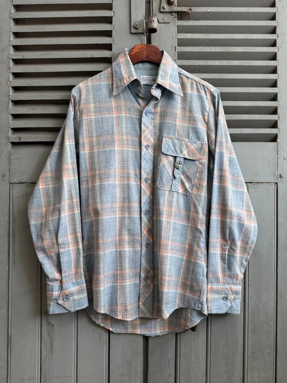 [S]70's Made in USA 체크 패턴 샴브레이 셔츠 상품이미지1