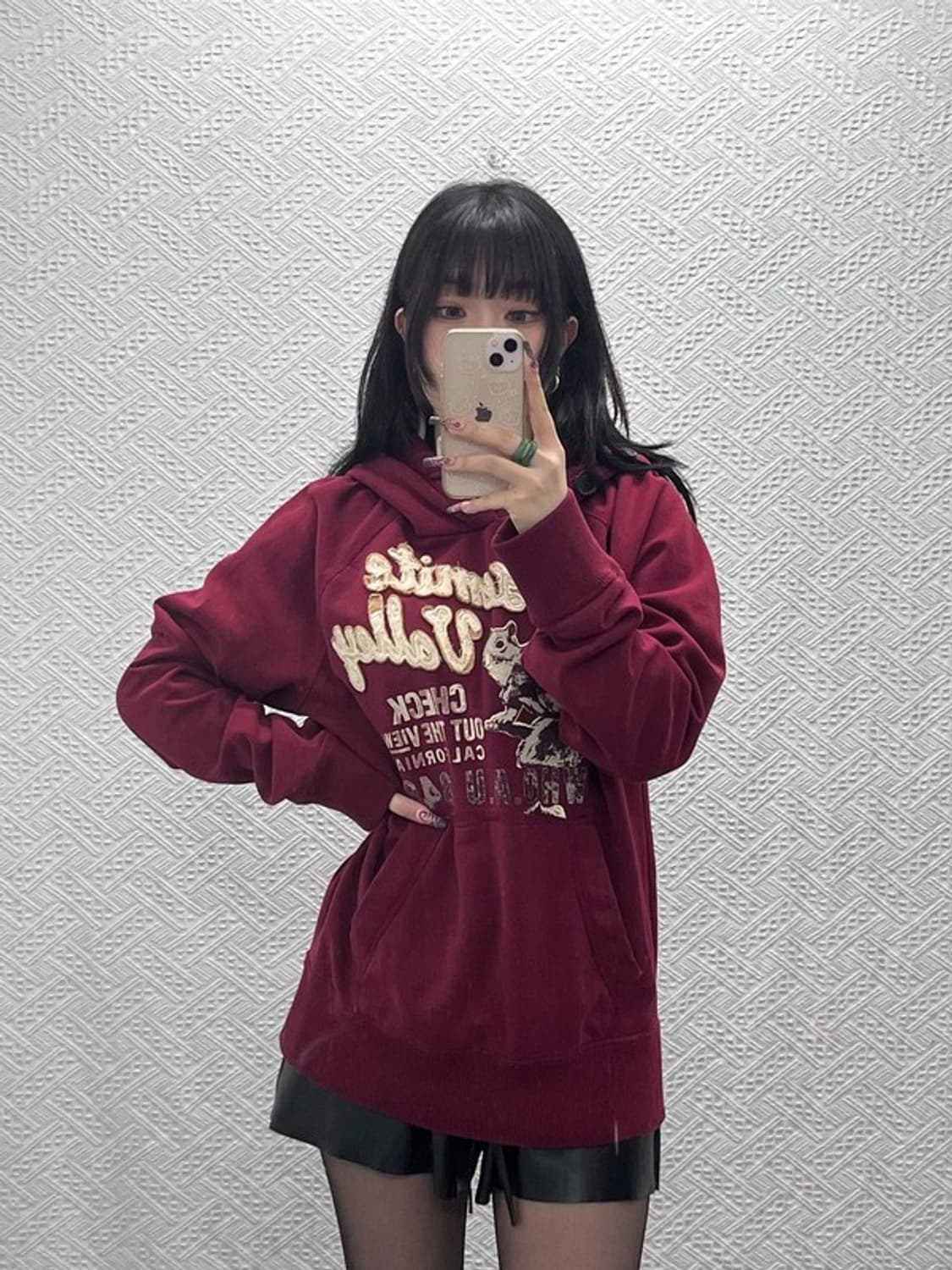후아유 컨트리 레트로 빈티지 00's 버건디와인 후드티 XL C11921 상품이미지1