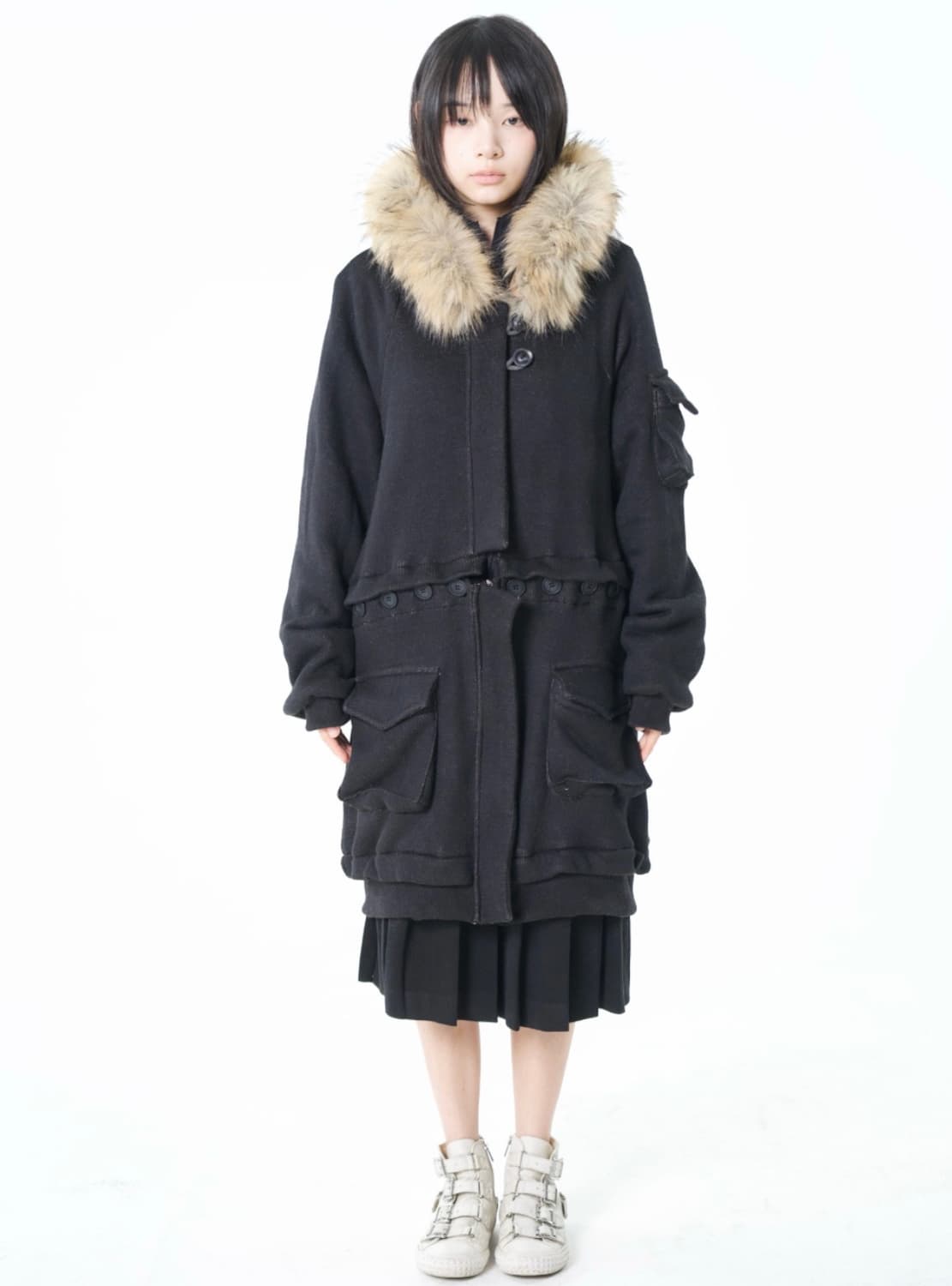 오스하이 2way Fur Hood Zip Up Vintage Black 상품이미지2
